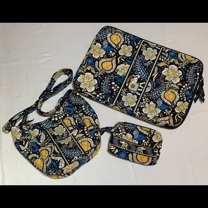 NWOT Vera Bradley Matching Ellie Blue Set: Purse/Pouch/Laptop Sleeve